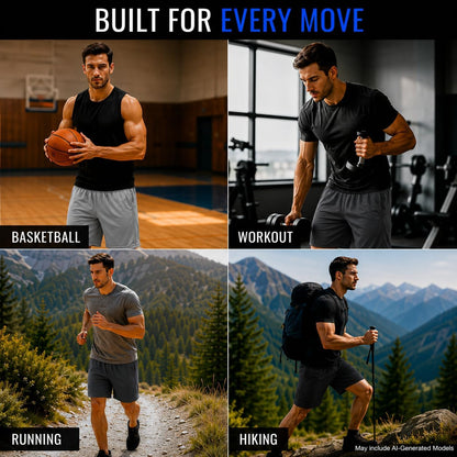 Mens 4 Pack Dry-Fit Athletic Performance Gym Shorts | Lightweight Moisture Wicking Fabric with a Breathable Elastic Waist, Built for Workouts, Running and Active Days, Pockets