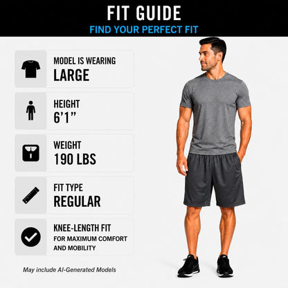 Mens 4 Pack Dry-Fit Athletic Performance Gym Shorts | Lightweight Moisture Wicking Fabric with a Breathable Elastic Waist, Built for Workouts, Running and Active Days, Pockets