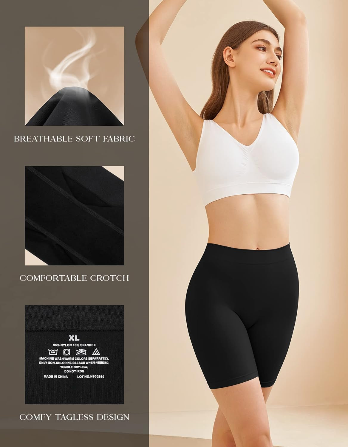 Women'S Slip Shorts for under Dresses, Seamless Smooth Comfortable Stretch Yoga & Bike Shorts