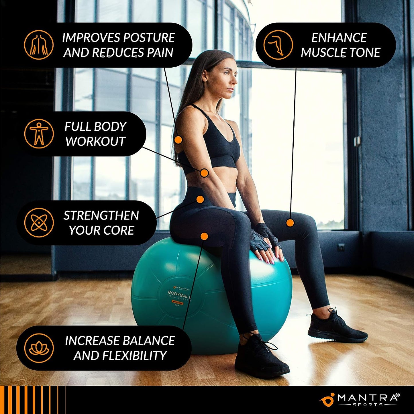 Exercise Ball – Yoga Ball for Pilates & Fitness - Birthing for Pregnancy, Stability, Core, Balance, Therapy for Physical Rehab, Workout for Home Gym & Office Chair, Fast Pump Included