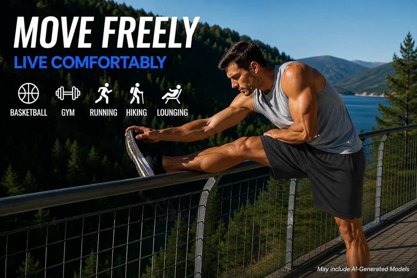 Mens 4 Pack Dry-Fit Athletic Performance Gym Shorts | Lightweight Moisture Wicking Fabric with a Breathable Elastic Waist, Built for Workouts, Running and Active Days, Pockets